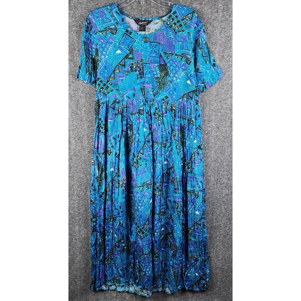 Options Melrose Dress Womens S Silk Vintage Blue Geometric Abstract Maxi EUC